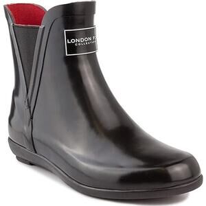 New London Fog Womens Size 8 Shiny Black Pull On Piccadilly Rain Boots Shoes